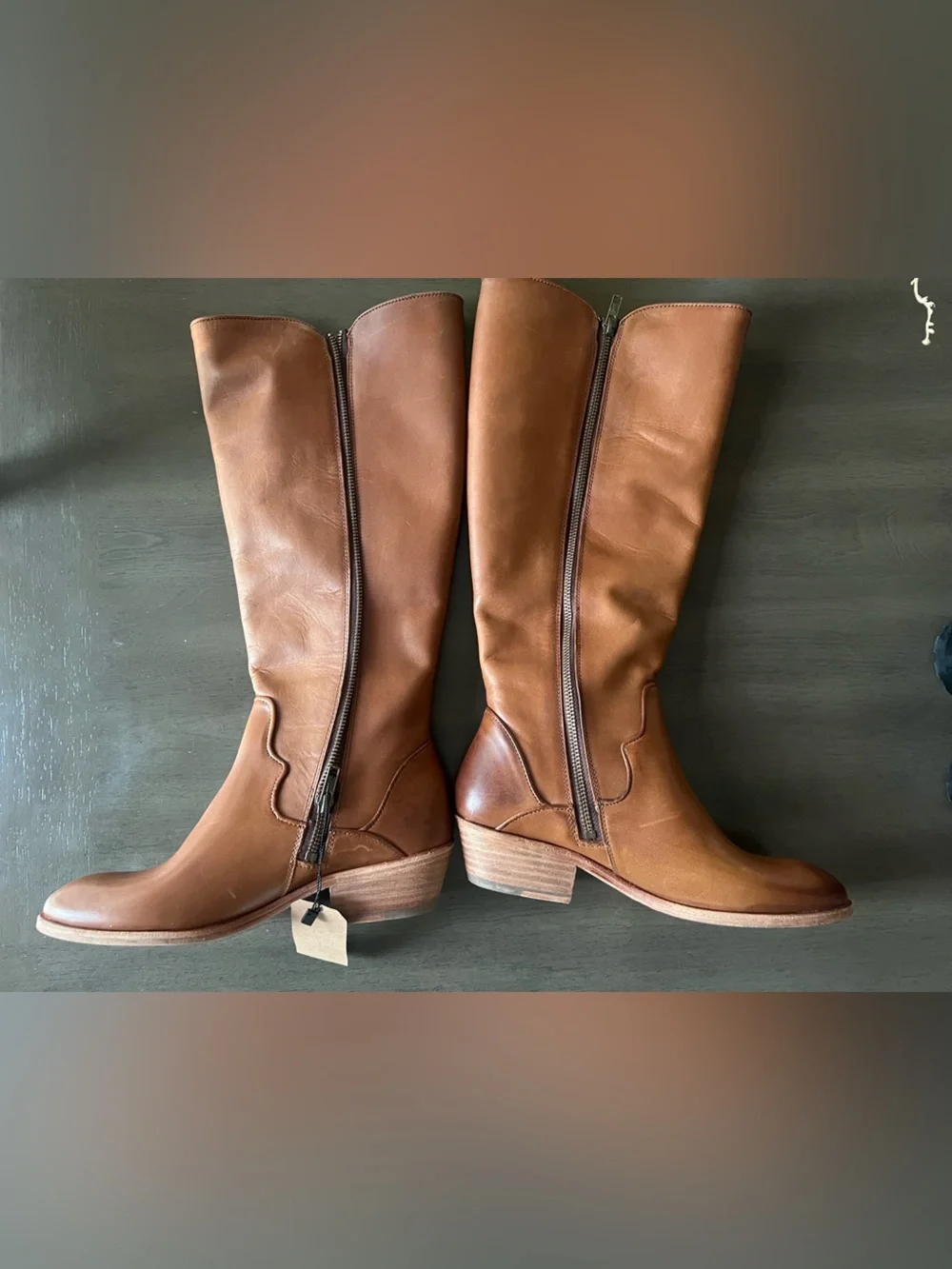 Frye Carson Piping BrownLeather Tall Knee High, Extended Calf.  Size 8